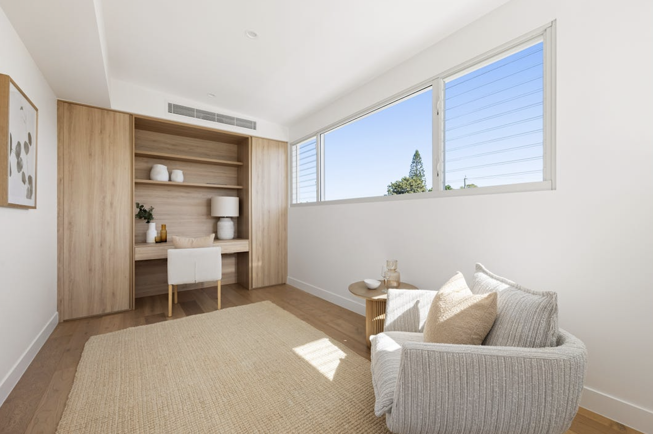 GlobeWest Kennedy Loft Occasional Chair at 4 Gosford Court, Buderim, Qld 4556 - property styling by Blink Living